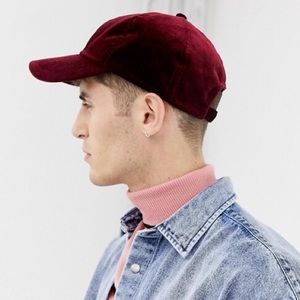 SOLD Red Burgundy VELVET SUEDE Baseball Cap Hat